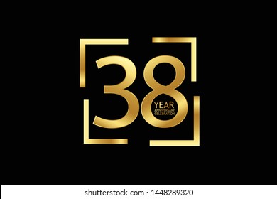 38 year anniversary celebration logotype. anniversary logo with golden and light white color isolated on black background, vector design for celebration, invitation and greeting card-Vector