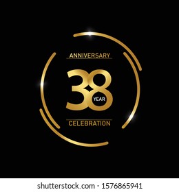 38 year anniversary celebration logotype. anniversary logo with circle golden and Spark light white color isolated on black background, vector design 