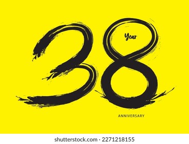 38 year anniversary celebration logotype on yellow background, 38 number design, 38th Birthday invitation, anniversary logo template, logo number design vector, calligraphy font, typography logo