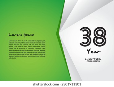 38 year anniversary celebration logotype on green background for poster, banner, leaflet, flyer, brochure, web, invitations or greeting card, 38 number design, 38th Birthday invitation 