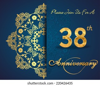 38 year anniversary celebration pattern design, 38th anniversary decorative Floral elements, ornate background, invitation card - vector eps10