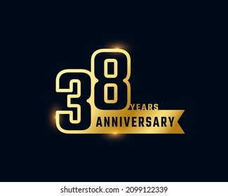 38 Year Anniversary Celebration with Shiny Outline Number Golden Color for Celebration Event, Wedding, Greeting card, and Invitation Isolated on Dark Background