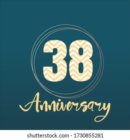 Celebración del 38 aniversario, diseño vectorial para celebraciones, tarjetas de invitación y tarjetas de felicitación