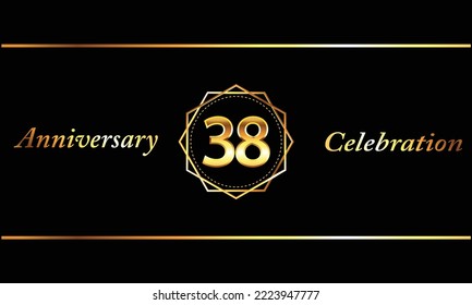 38 Year Anniversary celebration Vector Design with gold hexagonal shape. 38 Anniversary celebration. Gold Luxury Banner of 38th Anniversary celebration.