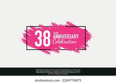 38 year anniversary celebration vector pink design in black frame on white background abstract illustration logo	