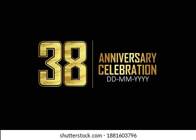 38 year anniversary celebration Yellow Golden Color Sporty Design logotype. anniversary logo isolated on Black background, for celebration, invitation card, and greeting card - Vector