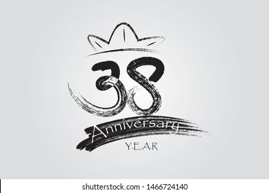 38 year anniversary chalk, ink Marker Pen Style, years, jubilee, greeting card. Birthday invitation sign. Black space vector illustration on white background - Vector