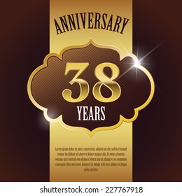 "38 Year Anniversary" - Elegant Golden Design Template / Background / Seal