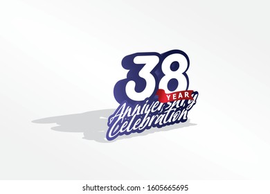 38 year anniversary, Italic Style with ribbon celebration logotype. Simple Blue color design isolated on Grey background - vector 