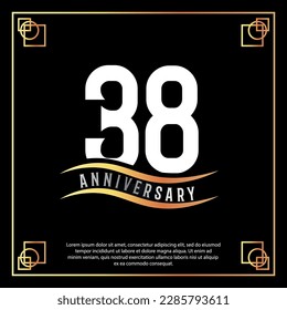 38 year anniversary logo design white golden abstract on black background with golden frame template illustration