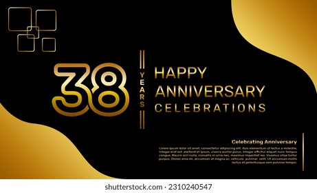 38 year anniversary logo design with a double line concept in gold color, logo vector template illustration