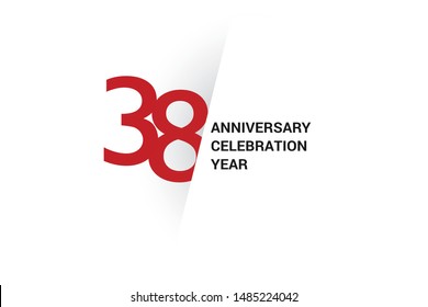 38 year anniversary, minimalist logo. 38 year jubilee, greeting card. Birthday invitation. year sign. Red space vector illustration on white background - Vector