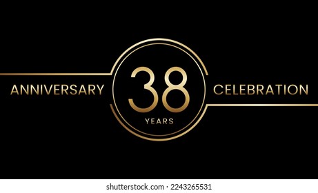 38 year anniversary. Anniversary template design with golden ring. Logo Vector Illustration