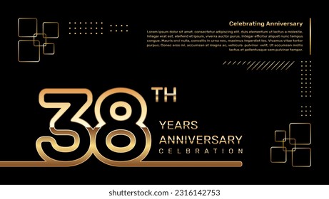 38 year anniversary template design with gold color and double line numbers, vector template