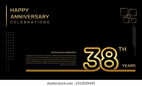 38 year anniversary template with gold color number and text, vector template