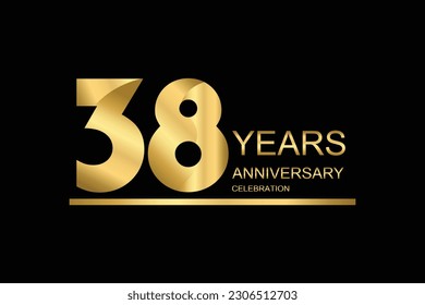 38 year anniversary vector banner template. gold icon isolated on black background.