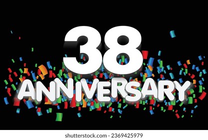 38 year anniversary vector banner template. paper banner with color confetti. Vector illustration.