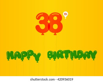 38 year birthday celebration flat color, 38th anniversary decorative flat modern style - vector illustration