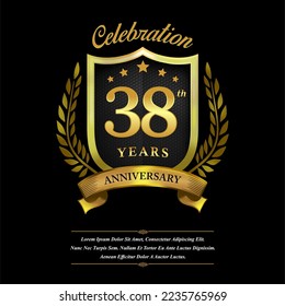 38 year celebration anniversary logo vector isolated on black background