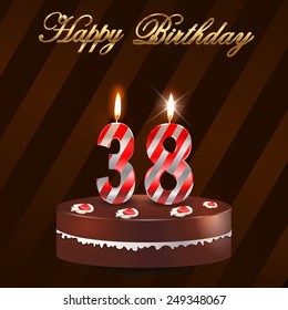 38 year Happy Birthday Card with cake and candles, 38th birthday - vector EPS10