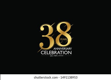 38 year minimalist logo years, jubilee, greeting card. Birthday invitation. Sign Gold space vector illustration on black background - Vector