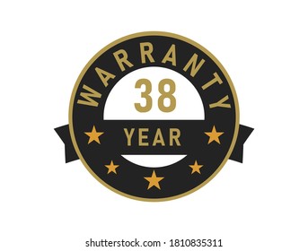 38 year warranty gold text with Black badge vector image
