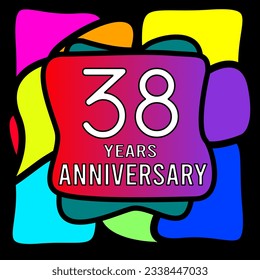 38 years anniversary, abstract colorful, hand made, for anniversary and anniversary celebration logo, vector design isolated on black background