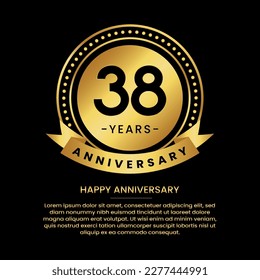 38 years anniversary banner with luxurious golden circles and halftone on a black background and replaceable text speech