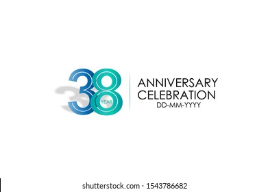 38 years anniversary celebration Blue and Tosca Colors Design logotype. anniversary logo isolated on White background -vector