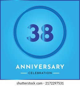 38 years anniversary celebration with circle frame isolated on sky blue background. Creative design for happy birthday, wedding, ceremony, event party, marriage, invitation card and greeting card.
