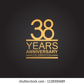 38 years anniversary celebration design with thin number shape golden color for special celebration event