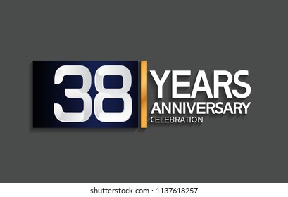 38 years anniversary celebration design with blue square and golden line isolated on gray background 