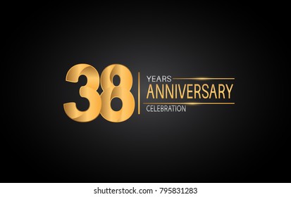 38 years anniversary celebration design with silver and gold color composition isolated on black background 