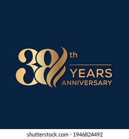 38 Years Anniversary Celebration. Anniversary logo and elegance golden color isolated on black background, vector design