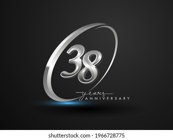 38 Years Anniversary Celebration. Anniversary logo with ring and elegance silver color isolated on black background, vector design for celebration, invitation card, and greeting card