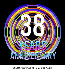 38 years anniversary, for anniversary and anniversary celebration logo, vector design colorful isolated on  black background