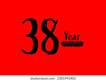 38 Years Anniversary Celebration logo on red background, 38 number logo design, 38th Birthday Logo,  logotype Anniversary, Vector Anniversary For Celebration, poster, Invitation Card