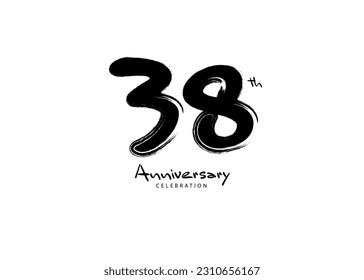 38 Years Anniversary Celebration logo black paintbrush vector, 38 number logo design, 38th Birthday Logo, happy Anniversary, Vector Anniversary For Celebration, poster, Invitation Card