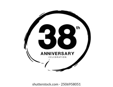 38 Years Anniversary Celebration logo black paintbrush vector, 38 number logo design, 38th Birthday Logo, happy Anniversary, Vector Anniversary For Celebration, poster, Invitation Card, black color