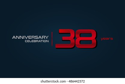 38 years anniversary celebration logo, red, isolated on dark blue background