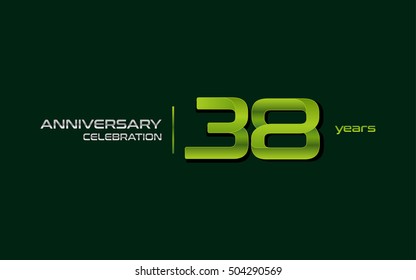 38 Years Anniversary Celebration Logo, Green, Isolated on Dark Green Background