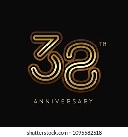 38 years anniversary celebration logotype. anniversary logo with golden and silver color isolated on black background, vector design for celebration, invitation card, and greeting card