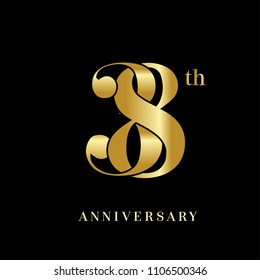 38 years anniversary celebration logotype  overlapping style with golden color. vector illustration isolated on dark background