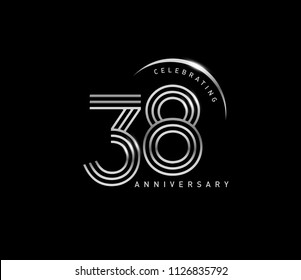 38 years anniversary celebration logotype with line number style silver color isolated on black color. vector anniversary for celebration, invitation card, and greeting card