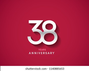 38 years anniversary celebration logotype with silver color isolated on Red background