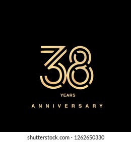 38 years anniversary celebration logotype. anniversary logo with golden and silver color isolated on black background, vector design for celebration, invitation card, and greeting card - Vector