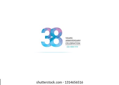 38 years anniversary celebration logotype. anniversary logo with watercolor purple and blue  isolated on white background, vector design for celebration, invitation card, and greeting card-vector