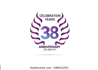 38 years anniversary celebration logotype. anniversary logo with watercolor purple and blue  isolated on white background, vector design for celebration, invitation card, and greeting card-vector