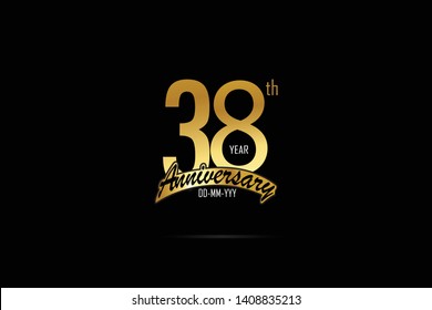 38 years anniversary celebration logotype. anniversary logo with golden Ribbons isolated on black backgrounds, for Birthdays, Invitation, Banner Card - Vector