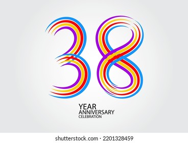 38 years anniversary celebration logotype colorful line vector, 38th birthday logo, 38 number design, Banner template, logo number elements for invitation card, poster, t-shirt.